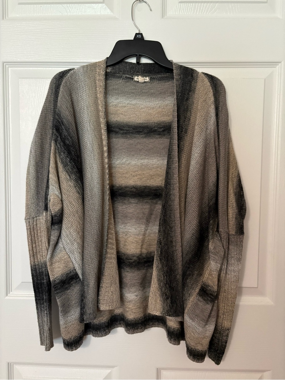 Eyeshadow Open-Front Ombre Stripe Cardigan - Gray & Cream